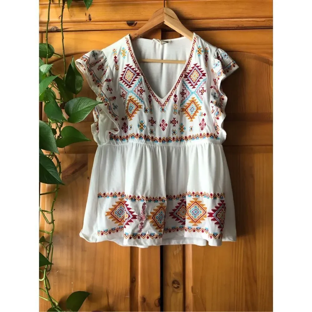 Savanna Jane Aztec Embroidered Top Size L - Picture 3 of 13